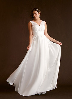 Azazie Dana Wedding Dresses Diamond White A-Line Lace Chiffon Dress image2