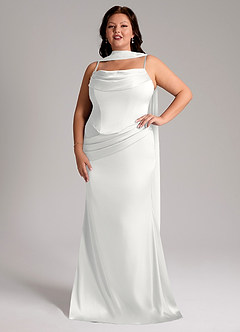 Azazie Sorrel Abiti da Damigella Abito Convertibile Sirena in Raso Elasticizzato Senza Cinturino Bianco image7