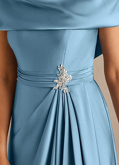 Azazie Branford vestidos de madre de la novia Vestido de Azul Acero de Satén Elástico de Corte En A con Plisado image4