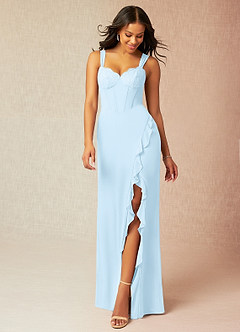 Azazie Camellia Bridesmaid Dresses Sky Blue Sheath Lace Chiffon Dress image1