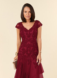 Azazie Romy Mother of the Bride Dresses Burgundy Mermaid V-Neck Sequins Tulle Dress image5
