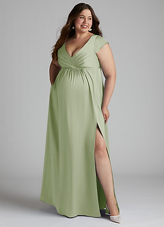 Azazie Allessia Robes de demoiselle d'honneur de maternité Robe Trapèze Plissée Longueur ras du sol Satin extensible image10