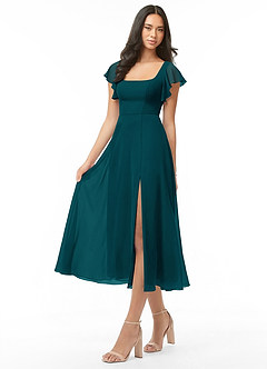 Azazie Bondi Bridesmaid Dresses Pine A-Line Ruched Chiffon Dress image3