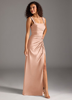 Azazie Jesaphine Bridesmaid Dresses Rose Gold Sheath Bow Stretch Satin Dress image7