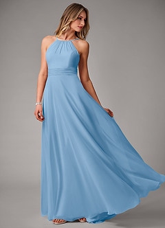 Azazie Amalia Bridesmaid Dresses Powder Blue A-Line Pleated Chiffon Dress image3