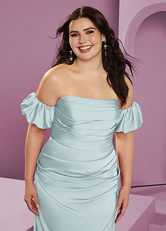 Barbie ♥ Azazie Jurken voor bruidsmeisjes Converteerbaar Jurk van Stretch Satijn met Kolom Off the Shoulder De Nevel image15
