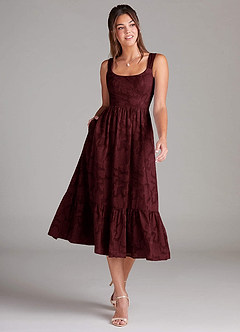 Azazie Alissa Bridesmaid Dresses Cabernet A-Line with Pockets Floral Burnout Dress image1