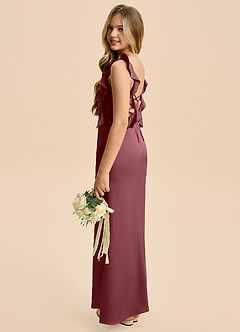 Azazie Jessamine Junior Desert Rose A-Line Ruched Stretch Satin Dress image5