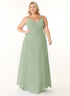 Azazie Janine Bridesmaid Dresses Dusty Sage A-Line V-Neck Chiffon Dress image6