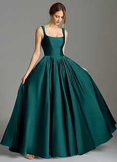 Azazie Verina Bridesmaid Dresses Peacock A-Line Pleated Stretch Satin Dress image5