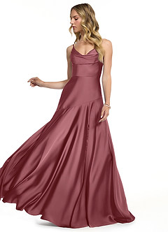 Azazie Kayla Bridesmaid Dresses Desert Rose Sheath Side Slit Stretch Satin Dress image3
