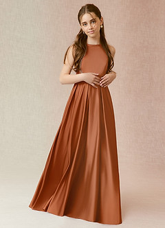 Azazie Arianthe Junior Copper A-Line with Pockets Stretch Satin Dress image2