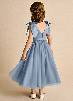 Azazie Serene Flower Girl Dresses Dusty Blue Ball-Gown Bow Matte Satin Dress image3