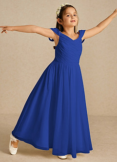 Azazie Chelle Flower Girl Dresses Royal Blue A-Line Pleated Chiffon Dress image3