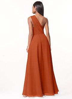 Azazie Ashley Bridesmaid Dresses Burnt Orange A-Line Ruched Chiffon Dress image2