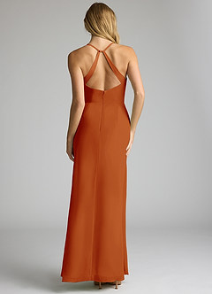 Azazie Becca Bridesmaid Dresses Paprika Sheath V-Neck Chiffon Dress image5