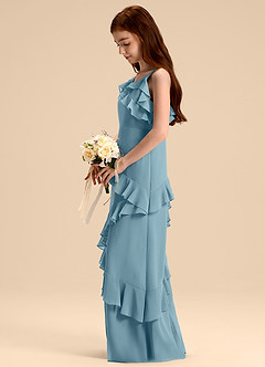 Azazie Evara Junior Abito A-Line in Chiffon Blu Lunatico image5