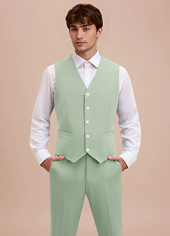 front Ethan Dusty Sage Refined Weave Suit Vest