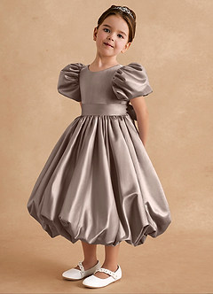 Azazie Jellybean Robe Demoiselle D'honneur Fillette Robe Princesse en Mat Satiné Rayé Taupe image4
