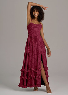 Azazie Lettie Bridesmaid Dresses Burgundy A-Line Corset Floral Burnout Dress image5
