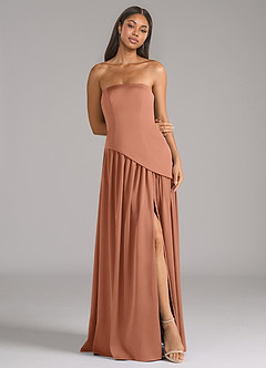 Azazie Adeline Bridesmaid Dresses Bronzer A-Line Strapless Stretch Satin Convertible Dress image3