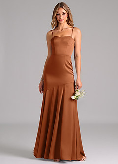 Azazie Shiloh Brautjungfernkleider Wandelbar Meerjungfrau-Linie Schulterfrei Stretch-Satin Kleid Kupfer image2