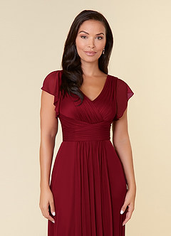 Azazie Reneya Mother of the Bride Dresses Burgundy A-Line Pleated Mesh Dress image5