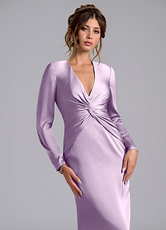 Azazie Valerie Vestidos de damas de honor Vestido de Lila Esmerilada de Satén Elástico de Corte Sirena con Manga larga image5