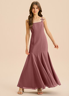 Azazie Evey Junior Abito Sirena in Chiffon Plissettato Rosa Del Deserto image3