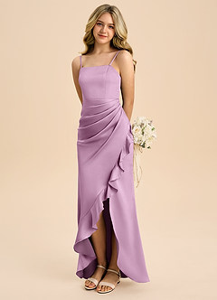 Azazie Buzzy Junior Osłona Pofałdowany Satyna elastyczna Długość podłogi Młodsza druhna Sukienka image1