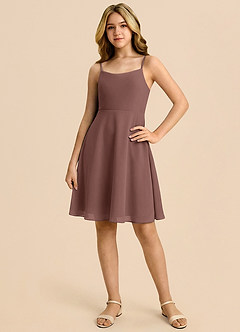 Azazie Shale Junior Blushing Pink A-Line Bow Chiffon Dress image3