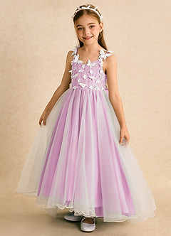 Azazie Darlina Robe Demoiselle D'honneur Fillette Robe Princesse en Tulle Dentelle Ivoire Rose Bonbon image9