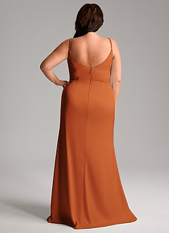Azazie Deandra Bridesmaid Dresses Cinnamon Mermaid Pleated Stretch Satin Dress image8