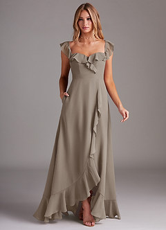 Azazie Lyra Bridesmaid Dresses Taupe A-Line Chiffon Convertible Dress image3