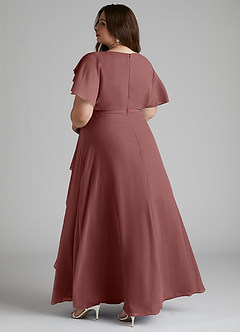 Azazie Aaliyah Modest Bridesmaid Dresses A-Line Scoop Pleated Chiffon Floor-Length Dress image9