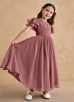Azazie Ali Robe Demoiselle D'honneur Fillette Robe Trapèze en Mousseline de soie Plissée Rose Du Désert image6
