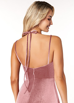 Azazie Sora Final Sale Terracotta A-Line Halter Bow Velvet Dress image6