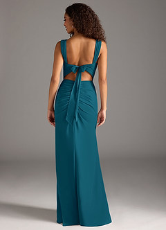 Azazie Jesaphine Bridesmaid Dresses Ink Blue Sheath Bow Chiffon Dress image2