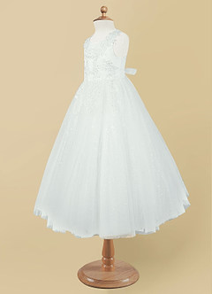 Azazie Pippi Flower Girl Dresses Diamond White Ball-Gown Lace Tulle Dress image7