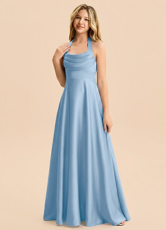Azazie Kady Junior Powder Blue A-Line Sweetheart Neckline Stretch Satin Dress image5