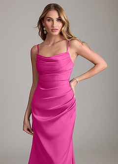 Azazie Lucille Bridesmaid Dresses Fuchsia Mermaid Strapless Stretch Satin Convertible Dress image5