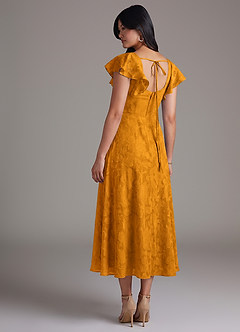 Azazie Bondi Brautjungfernkleider A-Linie Gestreift Blumen-Burnout Kleid Butterscotch image6