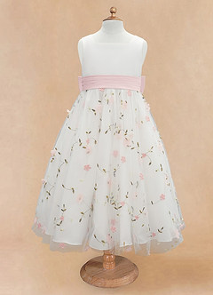 Azazie Pollie Flower Girl Dresses Blushing Pink Blushing Pink A-Line Bow Tulle Dress image10