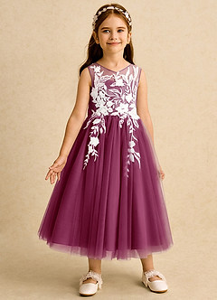 Azazie Sundae Blumenmädchenkleider Ballkleid Spitze Kleid Maulbeerrot image5