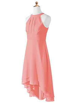 Azazie Linna Junior Coral A-Line Pleated Chiffon Dress image7