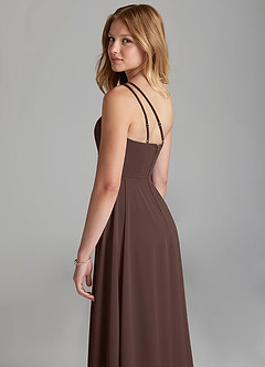 Azazie Maron Junior Linia A Pofałdowany Satyna elastyczna Długość podłogi Młodsza druhna Sukienka image2