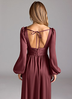Azazie Norah Vestidos de damas de honor Vestido de Merlot de Satén Elástico de Corte en A image6