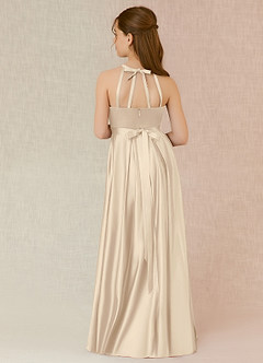 Azazie Arianthe Junior Champagne A-Line with Pockets Matte Satin Dress image2