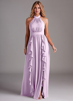 Azazie Avary Bridesmaid Dresses Frosted Lilac A-Line Pleated Chiffon Dress image3