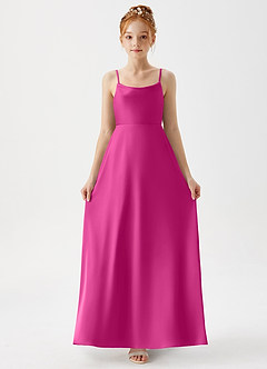 Azazie Shale Junior Fuchsia A-Line Stretch Satin Dress image3